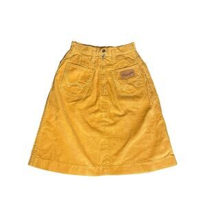 VTG 70s Wrangler Mustard Gold Corduroy Mini Skirt Petite XXS Western Boho Retro